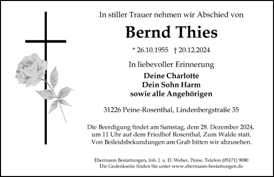 Traueranzeige von Bernd Thies von Peiner Allgemeine Zeitung