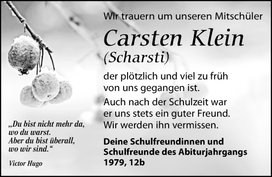 Traueranzeige von Carsten Klein von Torgauer Zeitung