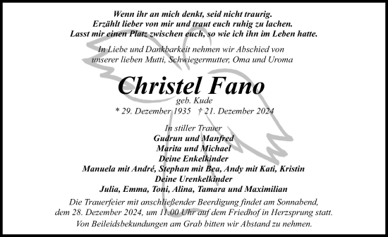 Traueranzeige von Christel Fano von Märkischen Allgemeine Zeitung