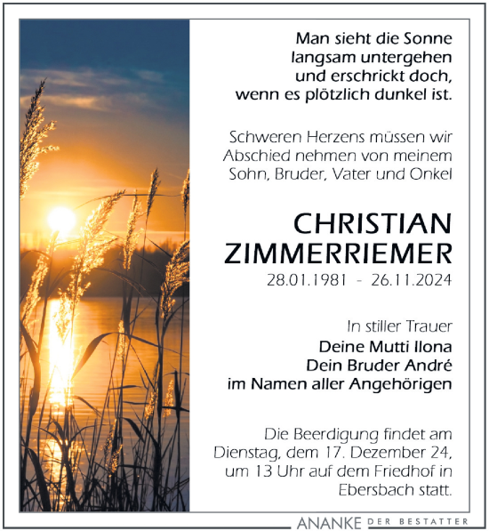 Traueranzeige von Christian Zimmerriemer von Leipziger Volkszeitung