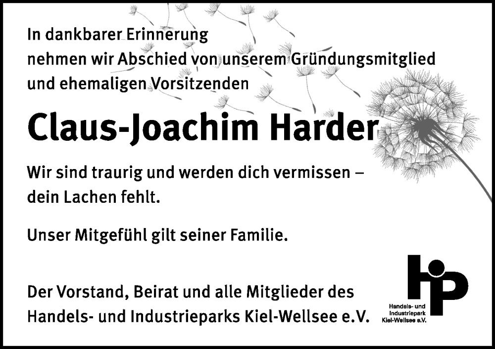  Traueranzeige für Claus-Joachim Harder vom 28.12.2024 aus Kieler Nachrichten