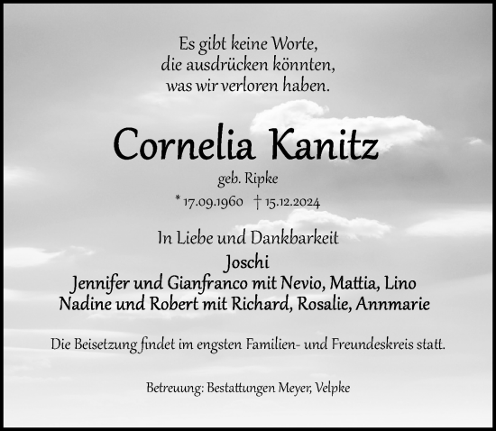 Traueranzeige von Cornelia Kanitz von Aller Zeitung