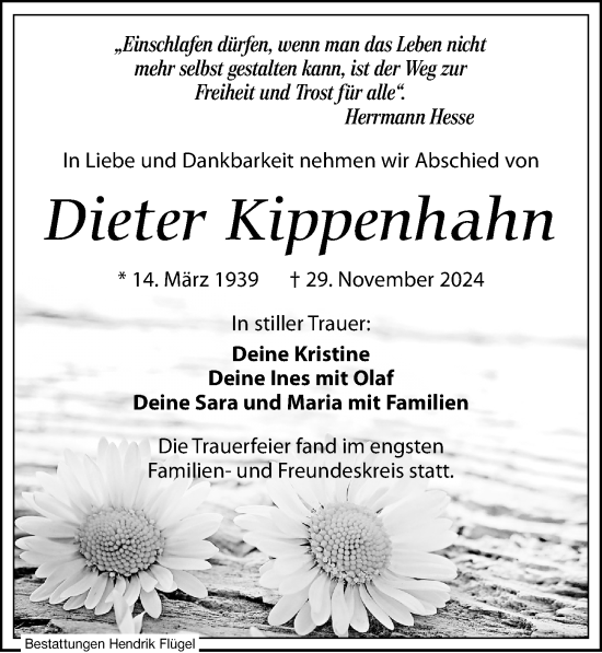 Traueranzeige von Dieter Kippenhahn von Leipziger Volkszeitung