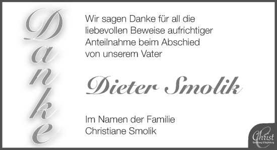 Traueranzeige von Dieter Smolik von Leipziger Volkszeitung