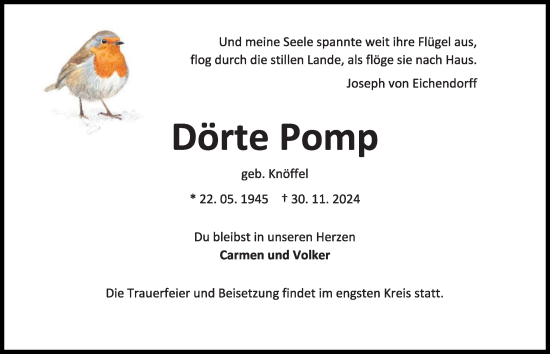 Traueranzeige von Dörte Pomp von Kieler Nachrichten