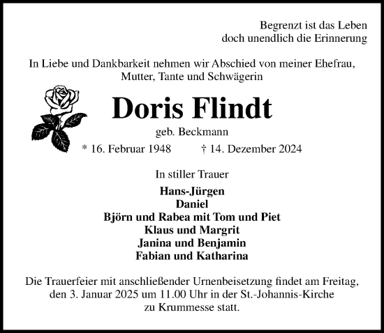 Traueranzeige von Doris Flindt von Lübecker Nachrichten