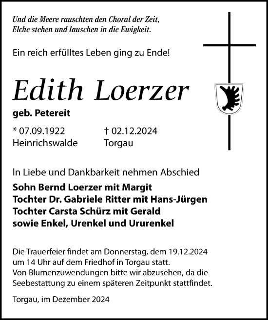 Traueranzeige von Edith Loerzer von Torgauer Zeitung