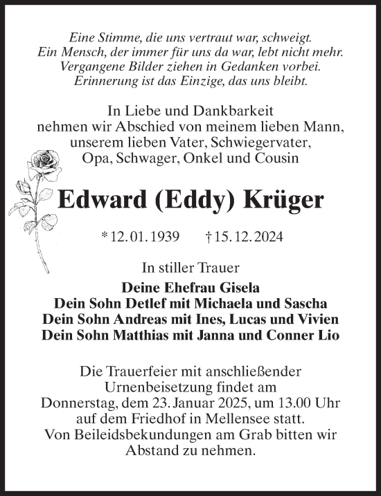 Traueranzeige von Edward Krüger von Märkischen Allgemeine Zeitung