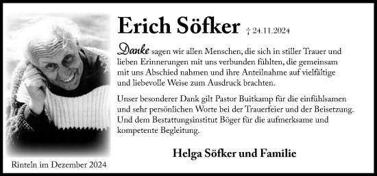 Traueranzeige von Erich Söfker von Schaumburger Nachrichten und Schaumburger Zeitung/ Landes-Zeitung