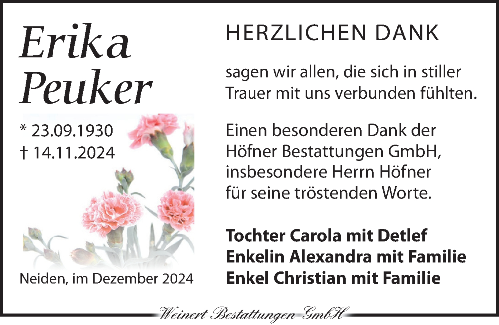  Traueranzeige für Erika Peuker vom 14.12.2024 aus Torgauer Zeitung