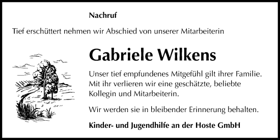 Traueranzeige von Gabriele Wilkens von Peiner Allgemeine Zeitung