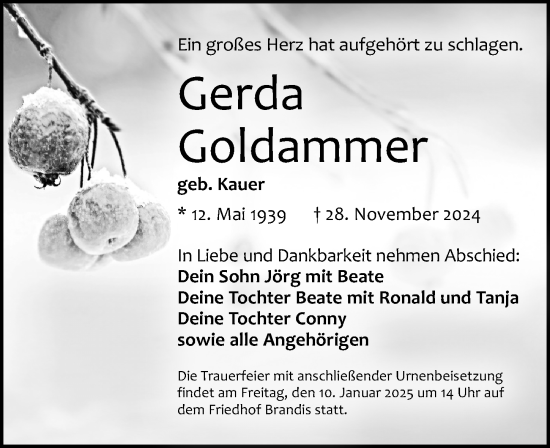 Traueranzeige von Gerda Goldammer von Leipziger Volkszeitung