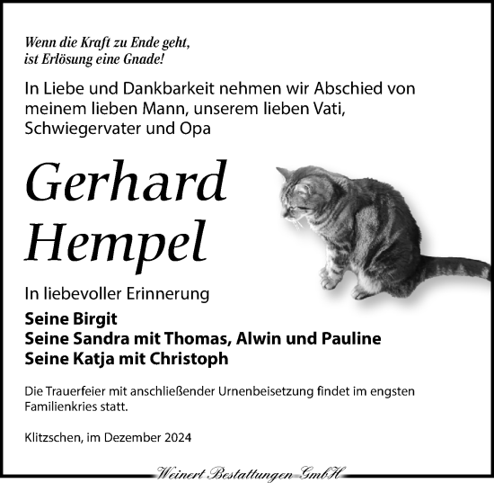 Traueranzeige von Gerhard Hempel von Torgauer Zeitung