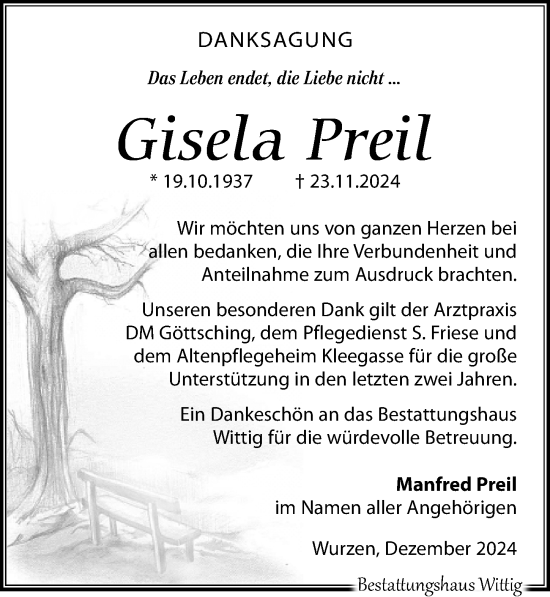 Traueranzeige von Gisela Preil von Leipziger Volkszeitung