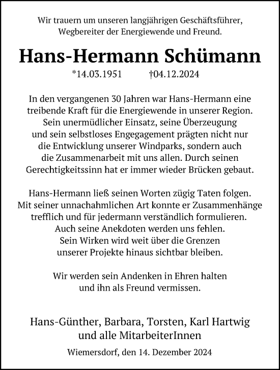 Traueranzeige von Hans-Hermann Schümann von Kieler Nachrichten