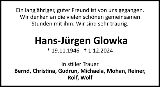 Traueranzeige von Hans-Jürgen Glowka von Göttinger Tageblatt
