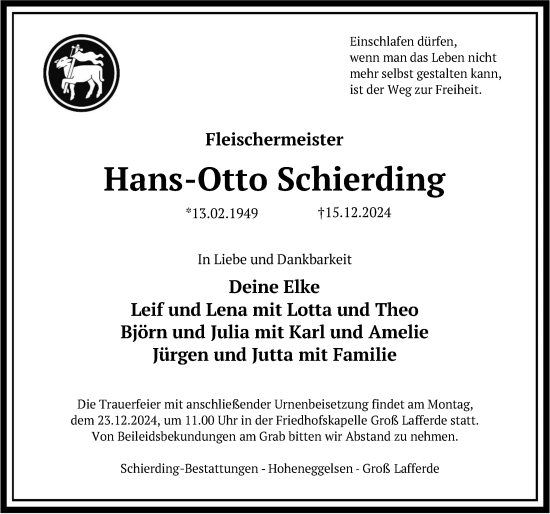 Traueranzeige von Hans-Otto Schierding von Peiner Allgemeine Zeitung