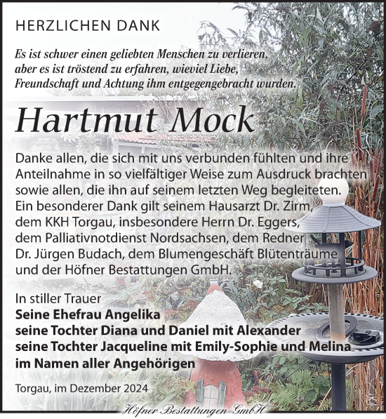 Traueranzeige von Hartmut Mock von Torgauer Zeitung
