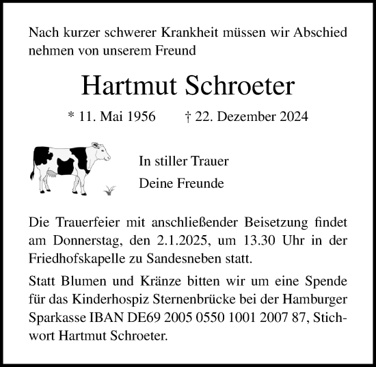 Traueranzeige von Hartmut Schroeter von Lübecker Nachrichten