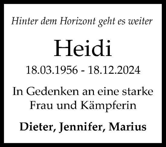 Traueranzeige von Heidi  von Hannoversche Allgemeine Zeitung/Neue Presse