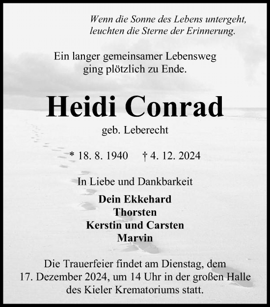 Traueranzeige von Heidi Conrad von Kieler Nachrichten