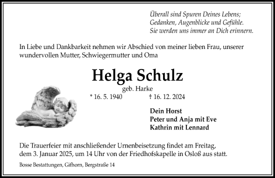 Traueranzeige von Helga Schulz von Aller Zeitung