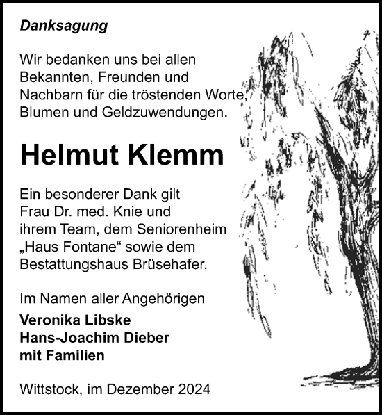 Traueranzeige von Helmut Klemm von Wochenspiegel