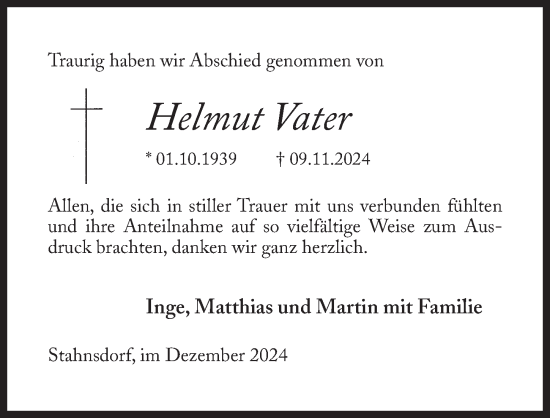 Traueranzeige von Helmut Vater von Märkischen Allgemeine Zeitung