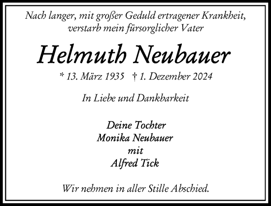 Traueranzeige von Helmuth Neubauer von Kieler Nachrichten