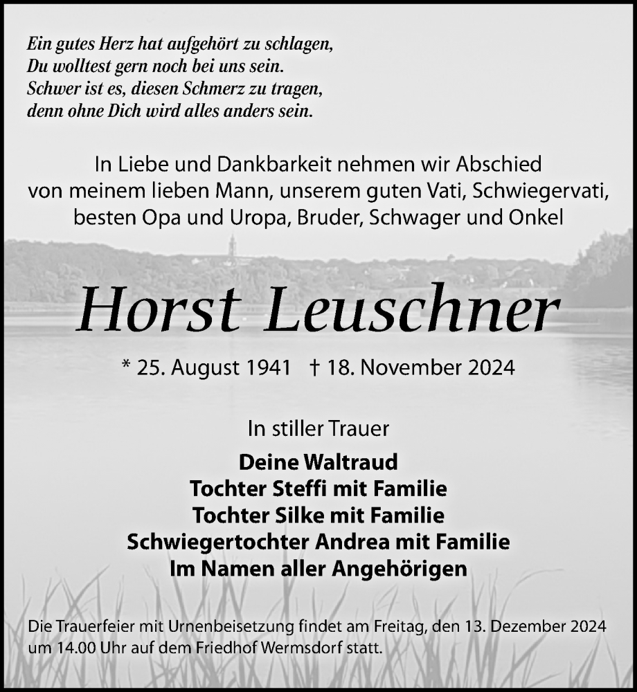  Traueranzeige für Horst Leuschner vom 07.12.2024 aus Leipziger Volkszeitung