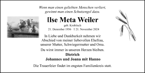 Traueranzeige von Ilse Meta Weiler von Lübecker Nachrichten