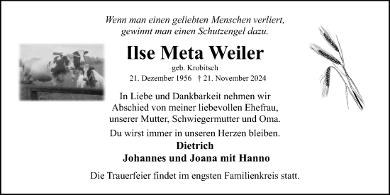 Traueranzeige von Ilse Meta Weiler von Kieler Nachrichten