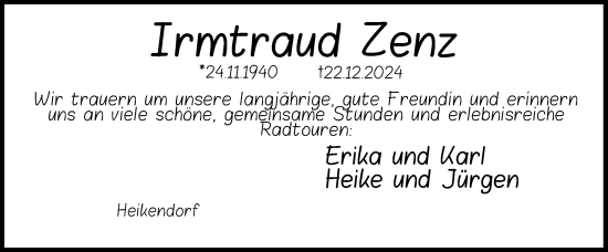 Traueranzeige von Irmtraud Zenz von Kieler Nachrichten