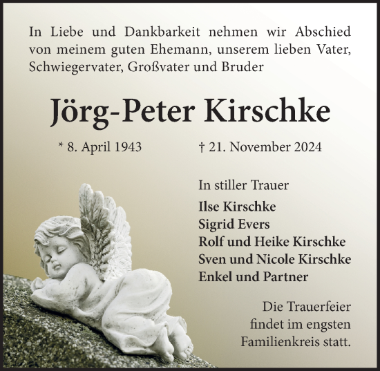 Traueranzeige von Jörg-Peter Kirschke von Lübecker Nachrichten