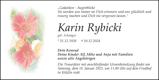 Traueranzeige von Karin Rybicki von Wochenspiegel