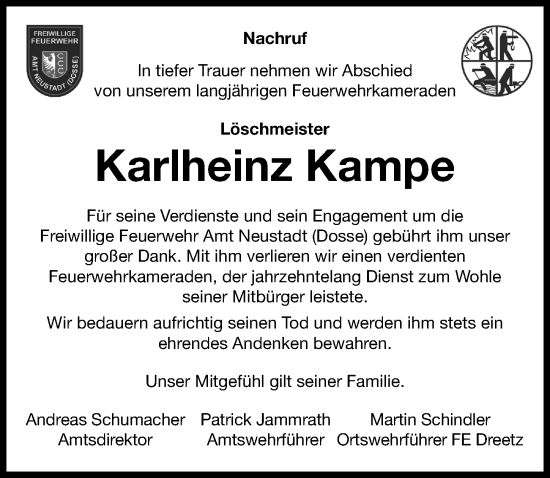 Traueranzeige von Karlheinz Kampe