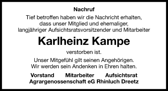 Traueranzeige von Karlheinz Kampe