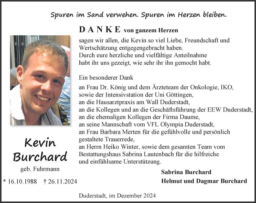  Traueranzeige für Kevin Burchard vom 21.12.2024 aus Göttinger Tageblatt