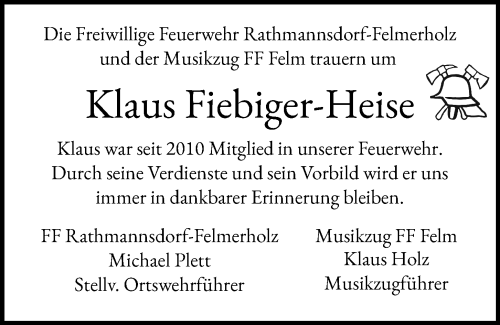  Traueranzeige für Klaus Fiebiger-Heise vom 14.12.2024 aus Kieler Nachrichten