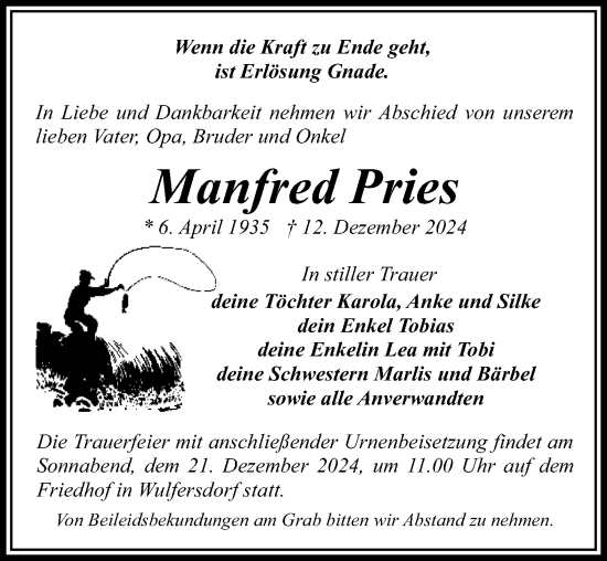 Traueranzeige von Manfred Pries von Märkischen Allgemeine Zeitung