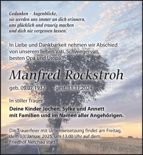 Traueranzeige von Manfred Rockstroh von Leipziger Volkszeitung