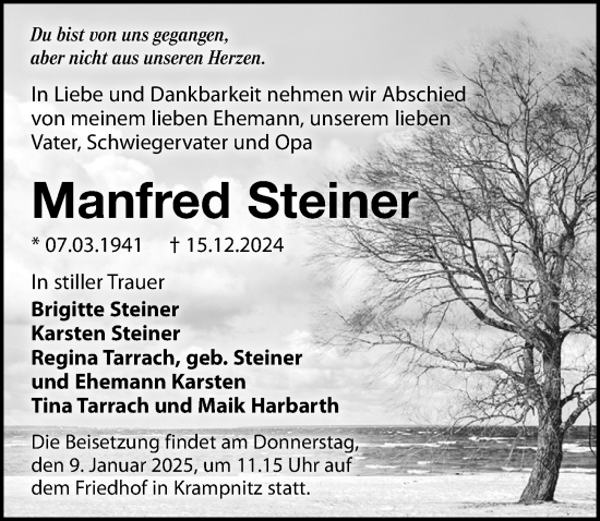 Traueranzeige von Manfred Steiner von Märkischen Allgemeine Zeitung