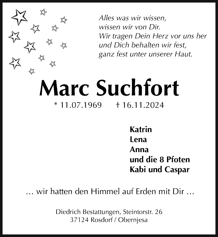  Traueranzeige für Marc Suchfort vom 14.12.2024 aus Göttinger Tageblatt