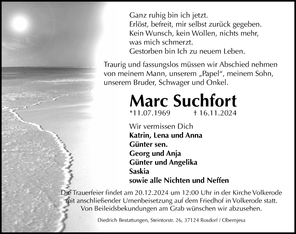  Traueranzeige für Marc Suchfort vom 14.12.2024 aus Göttinger Tageblatt