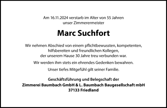 Traueranzeige von Marc Suchfort von Göttinger Tageblatt