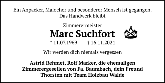 Traueranzeige von Marc Suchfort von Göttinger Tageblatt