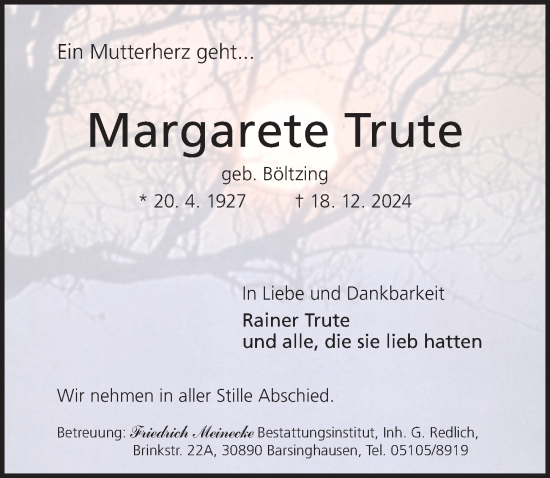 Traueranzeige von Margarete Trute von Hannoversche Allgemeine Zeitung/Neue Presse