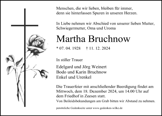 Traueranzeige von Martha Bruchnow von Märkischen Allgemeine Zeitung