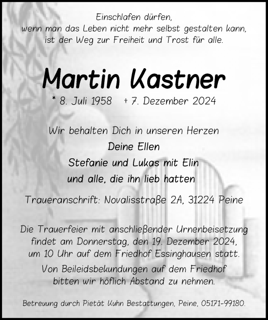 Traueranzeige von Martin Kastner von Peiner Allgemeine Zeitung