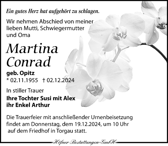 Traueranzeige von Martina Conrad von Torgauer Zeitung